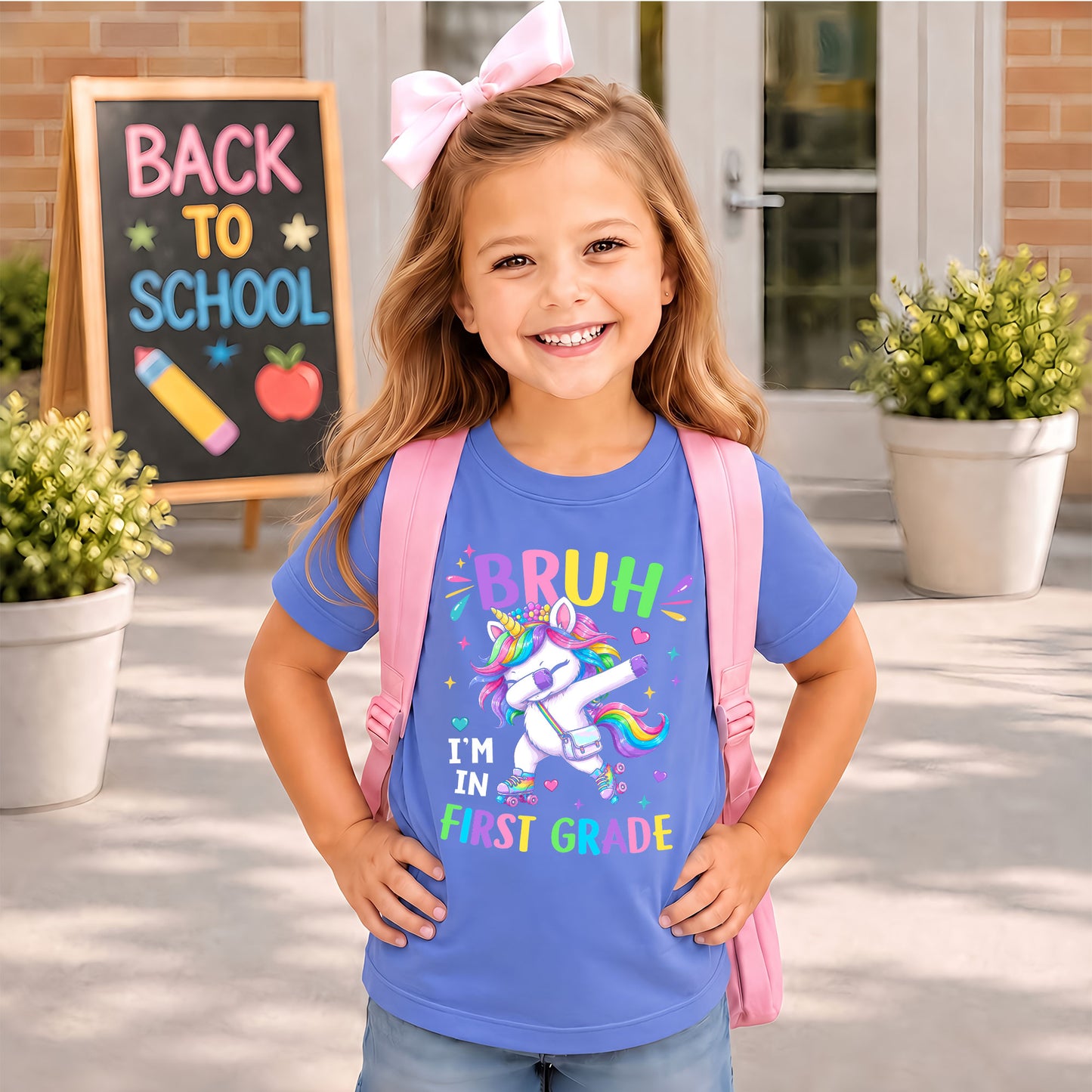 Personalized Unicorn Back to School Shirt, Custom Name Bruh I'm In Grade Student Tee, Pre-K to 8th Grade First Day T-Shirt