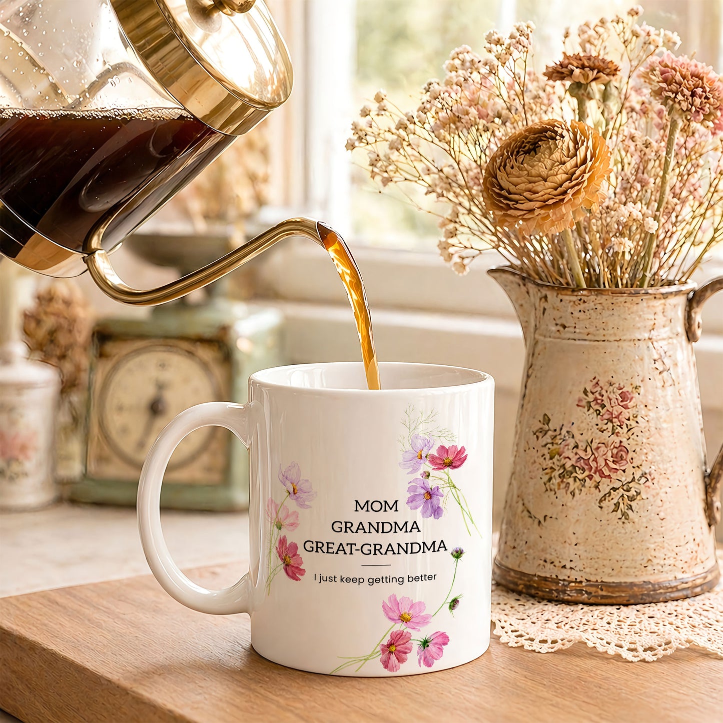 Personalized Mom Grandma Great-Grandma Floral Mug – Cute Family Coffee Cup Gift for Mom and Grandma