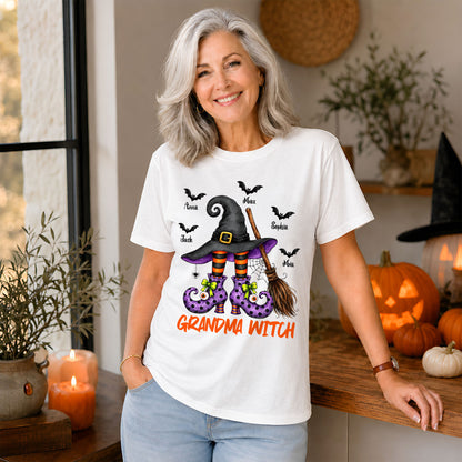 Personalized Grandma Witch Hat Sweatshirt, Custom Grandkids Names Halloween Shirt, Family Gift