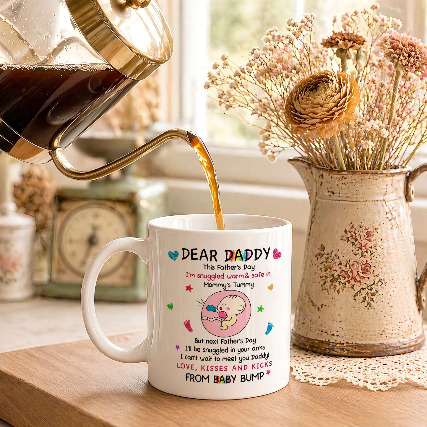 Personalized Dear Daddy Father’s Day Mug – Cute Baby Love Coffee Mug for New Dad, First Father’s Day Gift