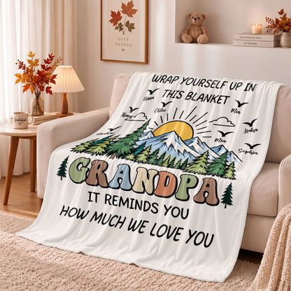 Personalized Grandpa Blanket Vintage Mountain Thanksgiving Gift for Grandpa from Grandkids, Family Gift