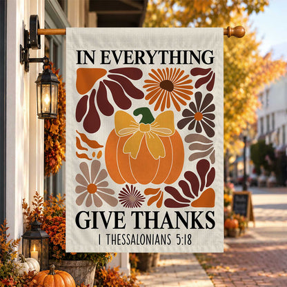 Give Thanks Fall Garden Flag, Rustic Cross Pumpkin Thanksgiving Yard Flag, Autumn Outdoor Decor