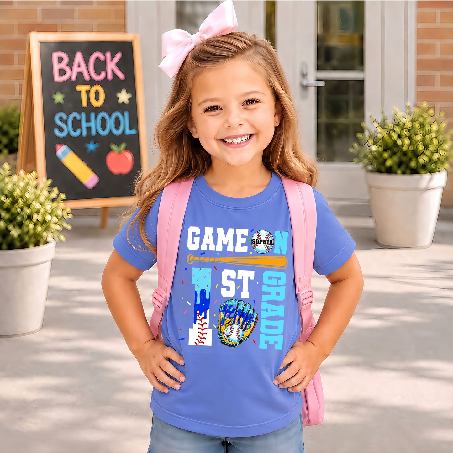 Personalized Baseball Back to School Shirt, Custom Name Game On Student Tee, Pre-K to 8th Grade First Day of School T-Shirt