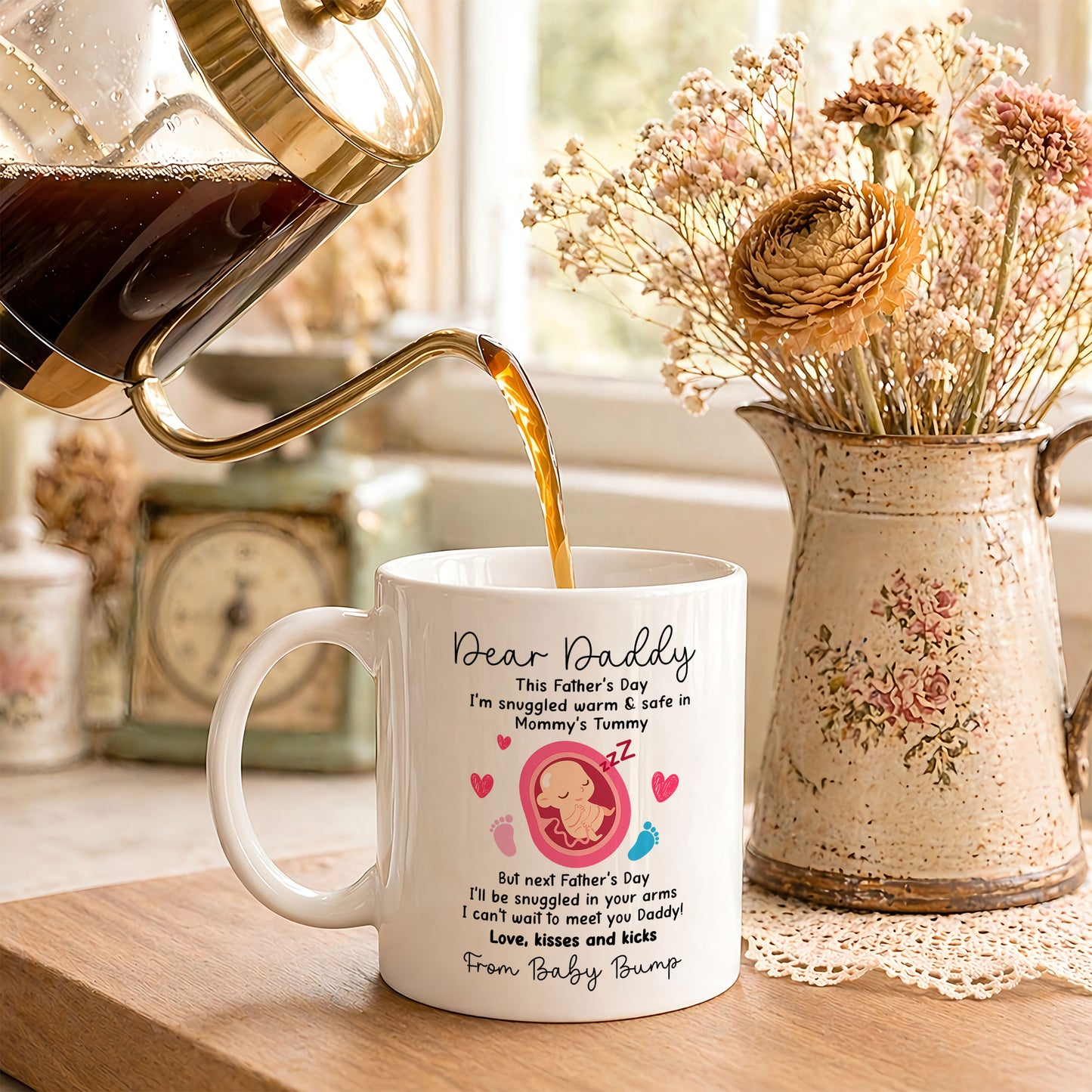 Personalized Dear Daddy Father’s Day Mug – Cute Baby Love Coffee Mug for New Dad, First Father’s Day Gift