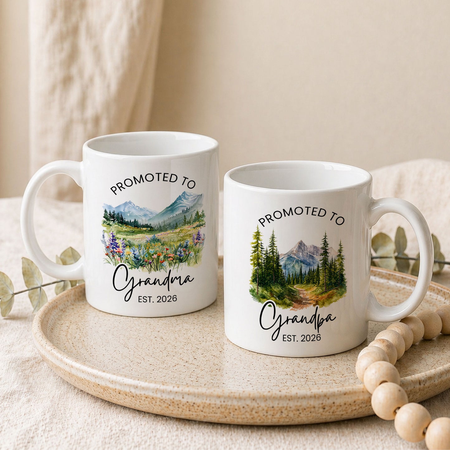 Personalized Promoted to Grandma Grandpa Mug Set – Matching Couple Coffee Mugs Est 2026, New Grandparents Gift