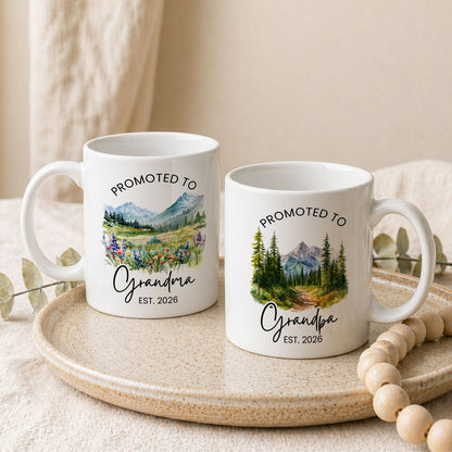 Personalized Promoted to Grandma Grandpa Mug Set – Matching Couple Coffee Mugs Est 2026, New Grandparents Gift