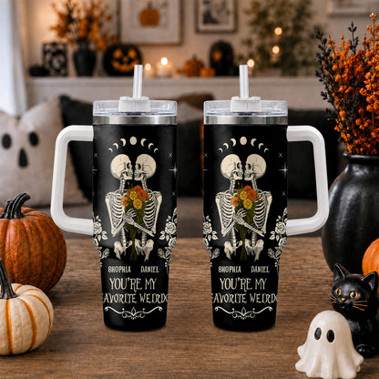 Personalized Skeleton Couple Halloween Tumbler 40oz, Gothic Skeleton with Roses, Halloween Gift for Couples