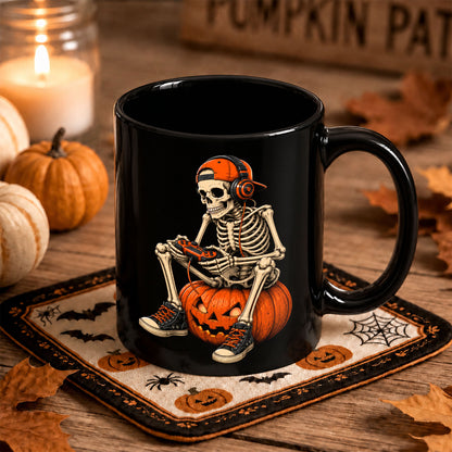 Skeleton Holding Red Balloon Halloween Mug, Funny Spooky Coffee Mug, Halloween Gift