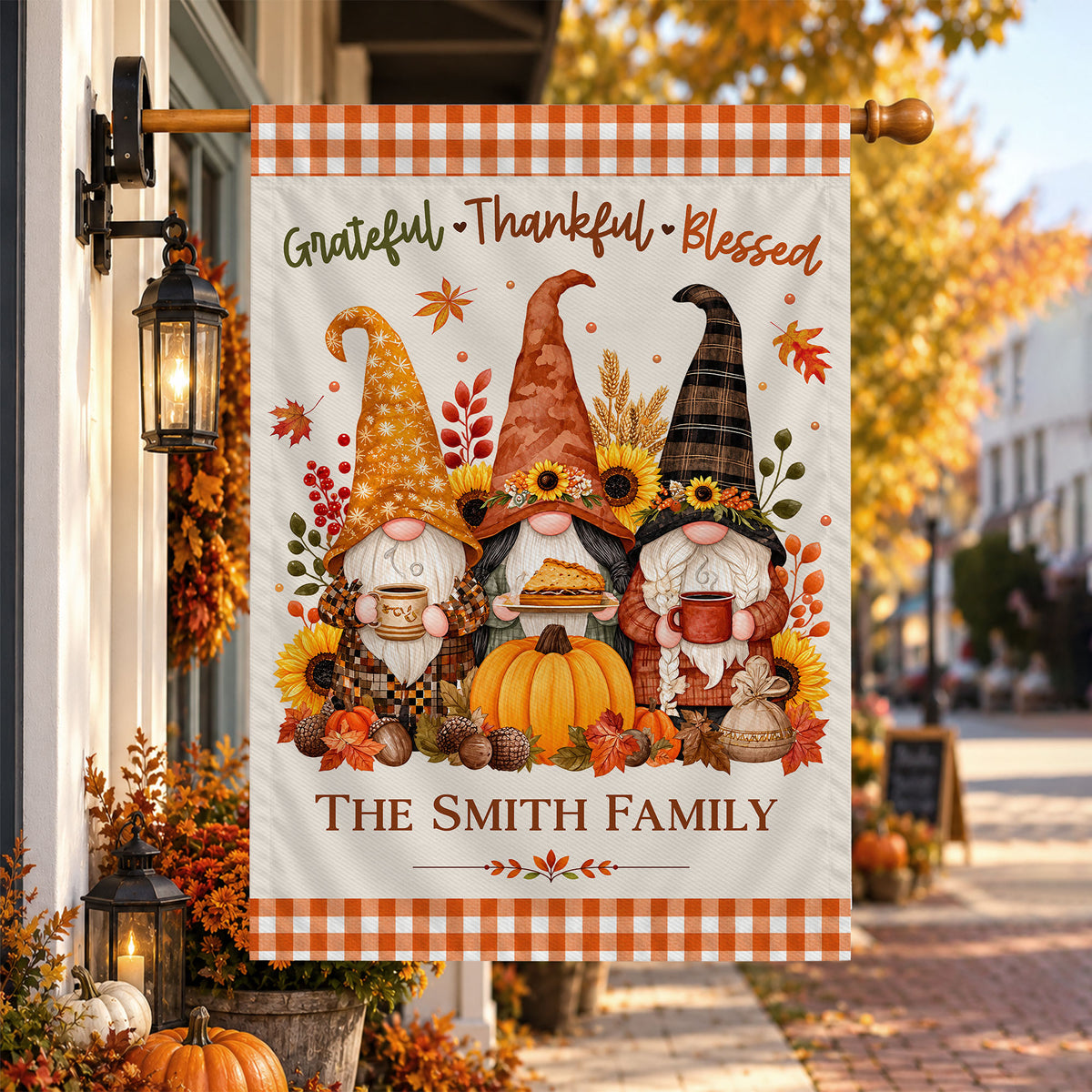Personalized Thanksgiving Family Flag, Gnome Fall Garden Custom Family Name, Outdoor Decor Gift For Family