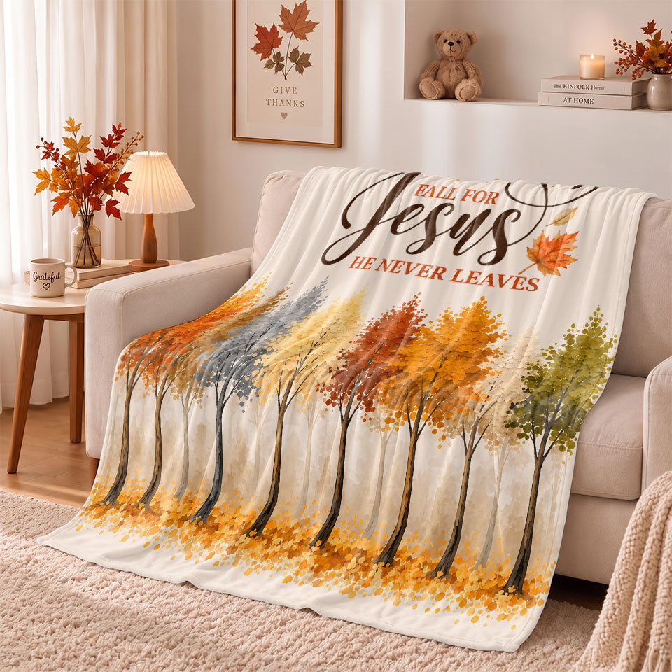 Thanksgiving Jesus Christian Fall Tree Blanket, Religious Fleece & Sherpa Throw, Faith Gift for Adults, Friends