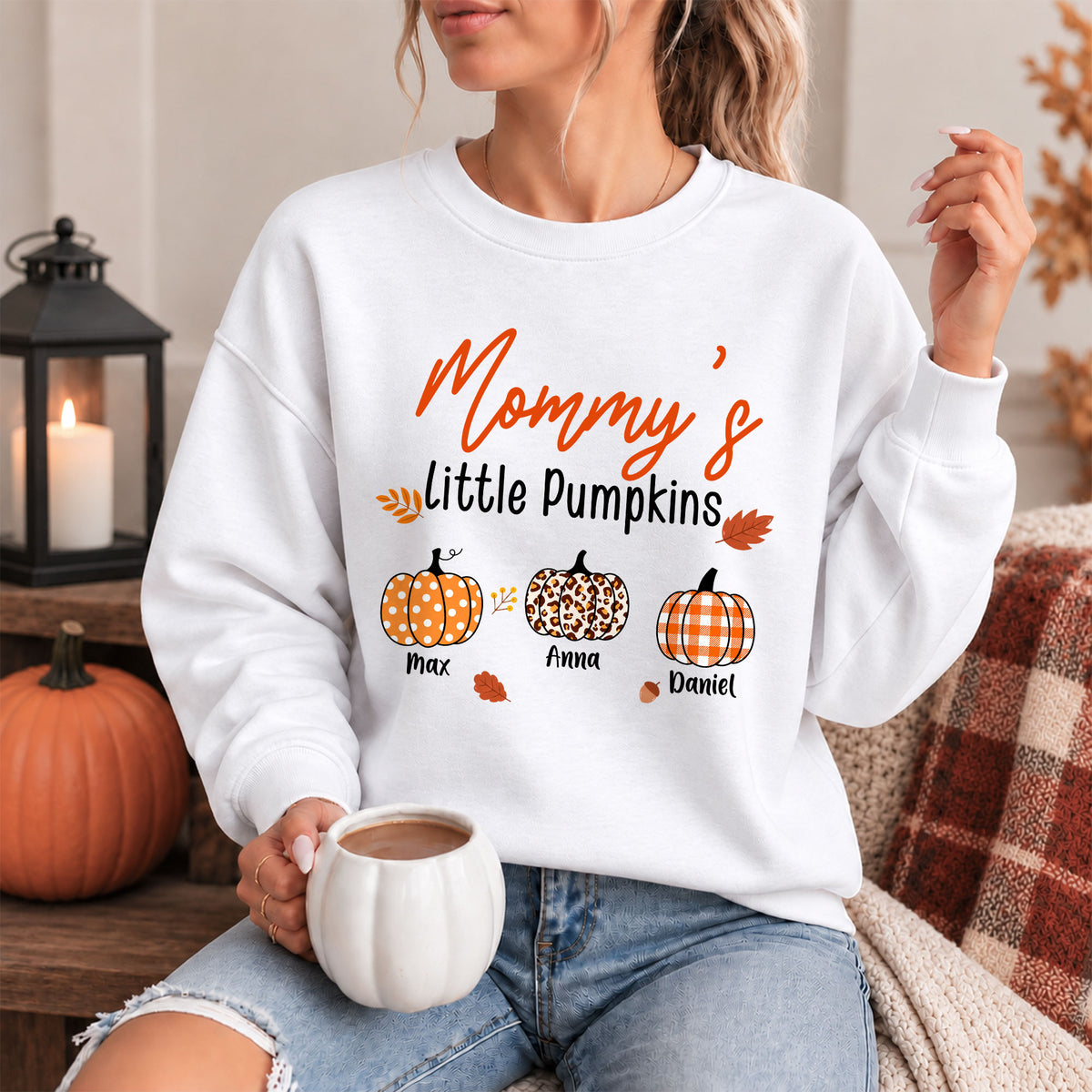 Personalized Grandma Thanksgiving Sweatshirt, Custom Family Name Autumn Little Pumpkin Family Gift