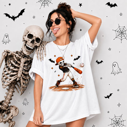Baseball Skeleton Graphic Halloween Sweatshirt, Spooky Baseball Player Shirt, Funny Halloween Gift