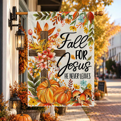Give Thanks Fall Garden Flag, Rustic Cross Pumpkin Thanksgiving Yard Flag, Autumn Outdoor Decor
