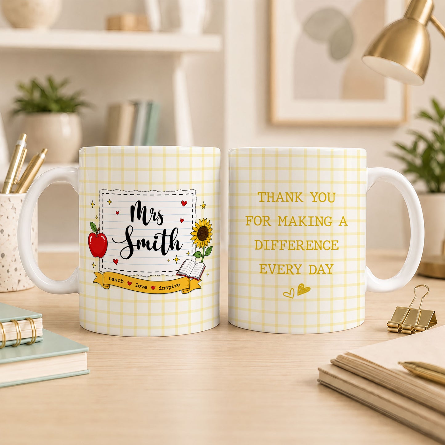 Personalized Teach Love Inspire Teacher Mug with Custom Name, Teacher Appreciation Coffee Mug, Thank You Teacher Gift, Back to School Gift