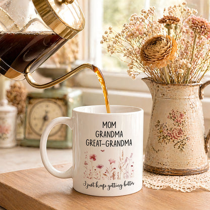 Personalized Mom Grandma Great-Grandma Floral Mug – Cute Family Coffee Cup Gift for Mom and Grandma