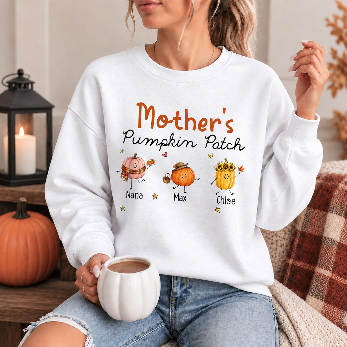 Personalized Grandma’s Pumpkin Patch Shirt & Sweater, Custom Family Names Fall Shirt, Autumn Family Gift