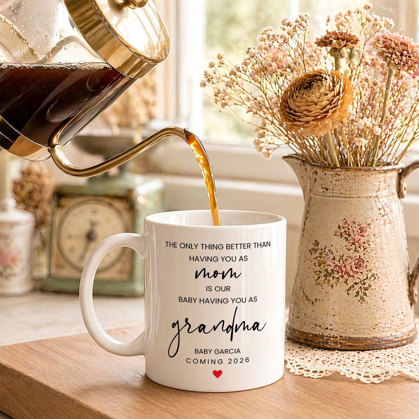 Personalized Grandma Mug – Custom Baby Name & Due Year Coffee Mug, Grandma Announcement Gift, Baby Coming 2026