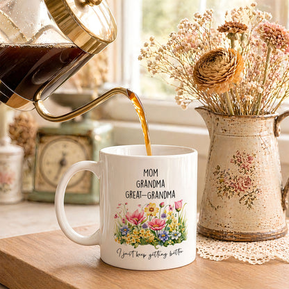 Personalized Mom Grandma Great-Grandma Floral Mug – Cute Family Coffee Cup Gift for Mom and Grandma