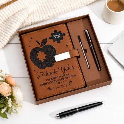Thank You Teacher Journal Gift Set - Custom Name Leather Notebook - Appreciation Gift for Teachers
