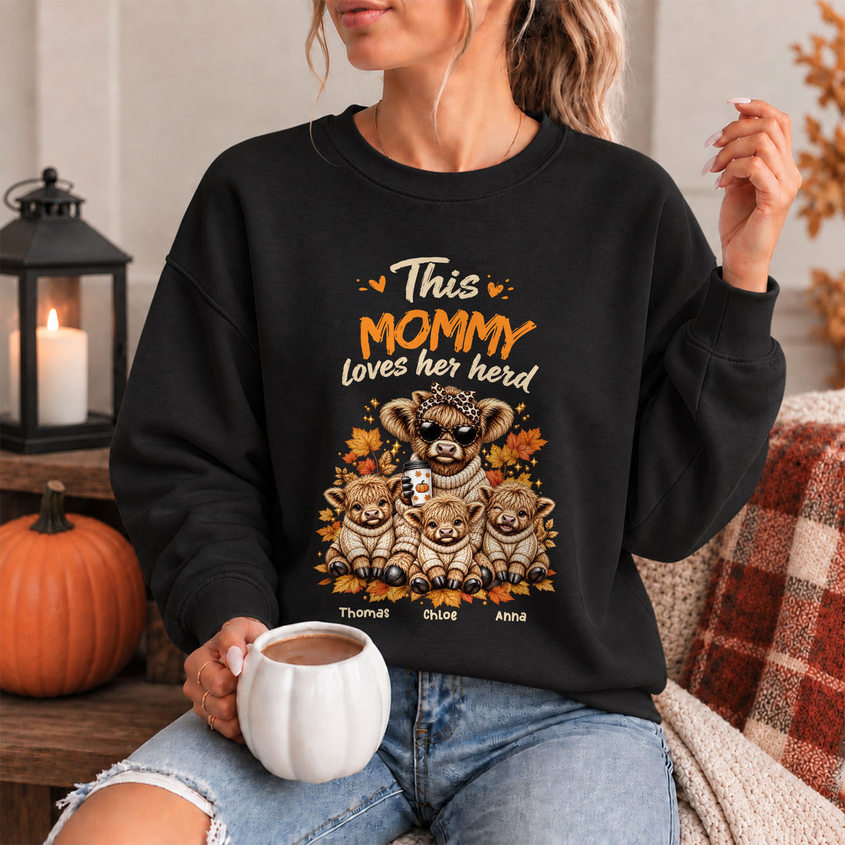 Personalized Grandma Sweatshirt, Custom Grandma Highland Cow with Grandkids Names Gift For Family