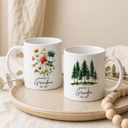 Personalized Promoted to Grandma Grandpa Mug Set – Matching Couple Coffee Mugs Est 2026, New Grandparents Gift