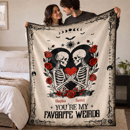 Skeleton Couple Blanket, Gothic Halloween Gift for Couples, Weird Love Design, Personalized Fleece Blanket & Sherpa Blanket