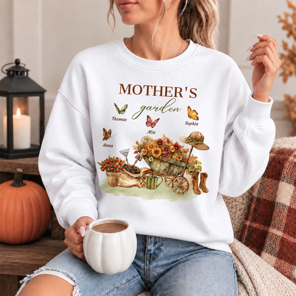 Personalized Grandma Thanksgiving Sweatshirt, Custom Family Name Grandma’s Garden Floral Autumn Family Gift