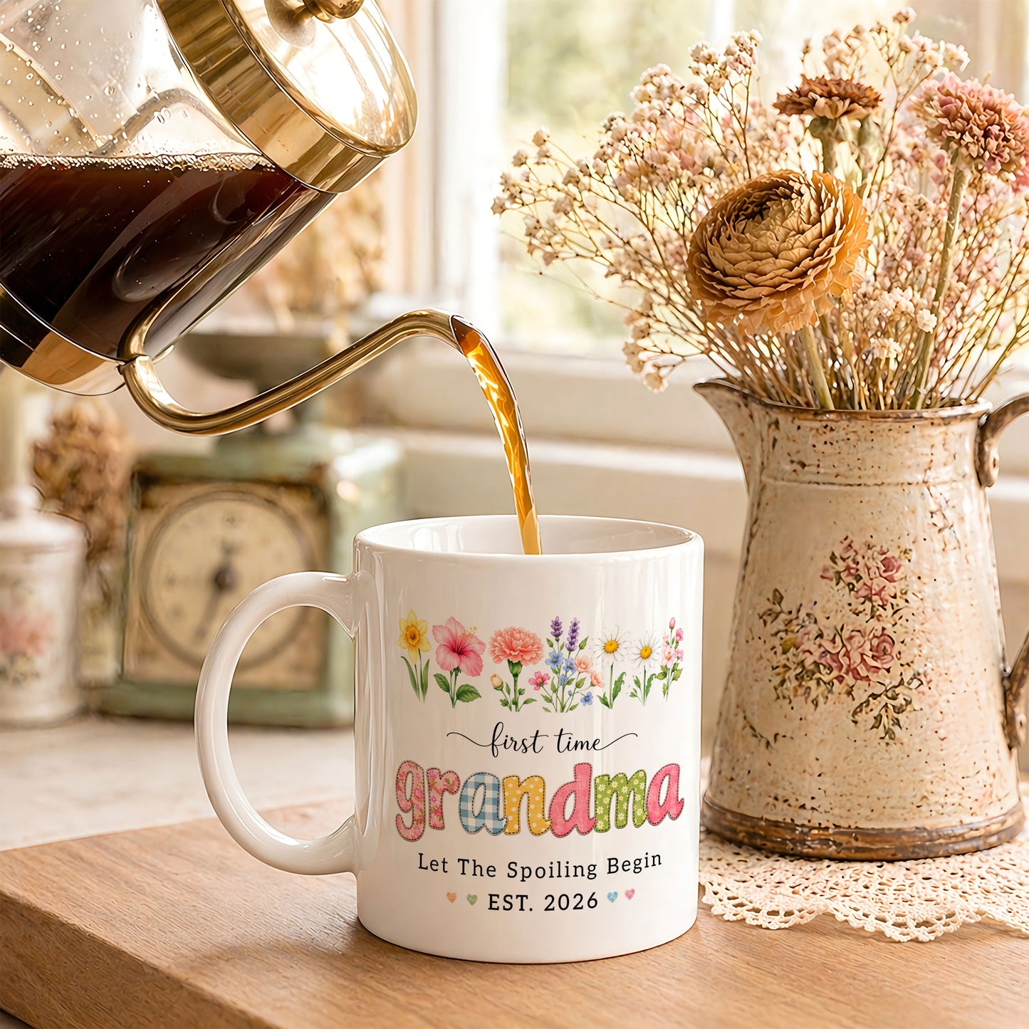 Personalized First Time Grandma Mug – Let The Spoiling Begin Coffee Mug, New Grandma Gift Est 2026