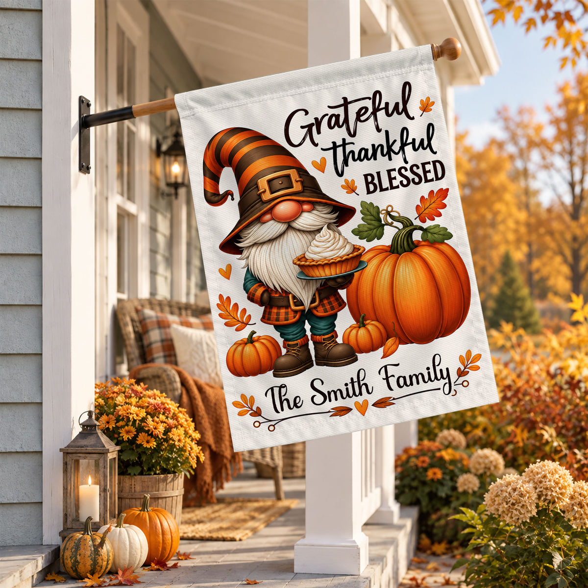 Personalized Thanksgiving Garden Flag - Custom Family Name Christian Flag - Thanksgiving Decor Gift