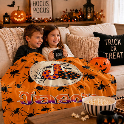 Personalized Halloween Blanket for Kids, Ghost Pumpkin Name Blanket, Fleece & Sherpa Blanket