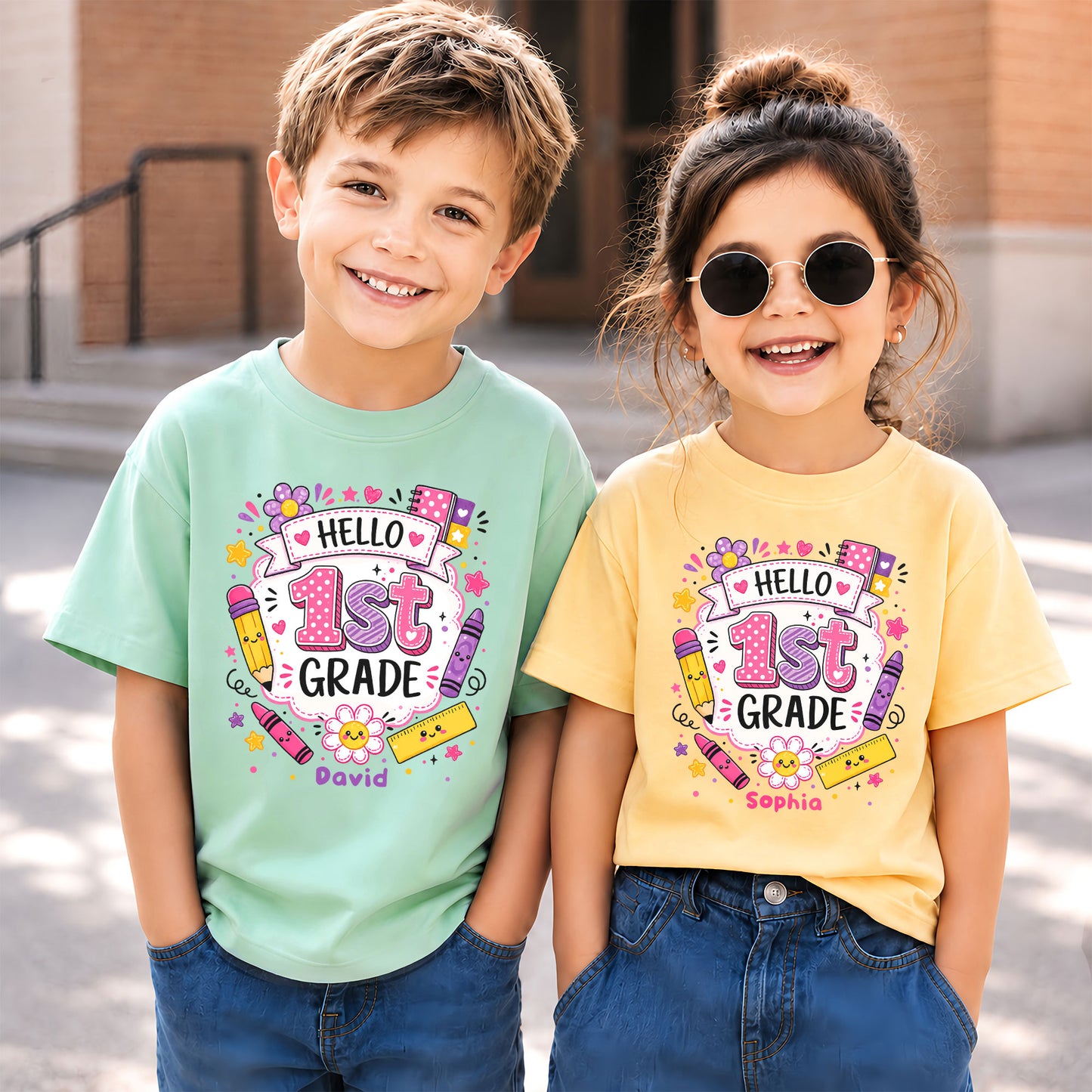 Personalized Hello School Shirt for Kids – Custom Name & Grade Back to School Tee for Pre-K to 8th Grade Students