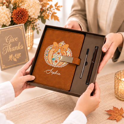 Personalized Notebook Thanksgiving Gift, Fall Floral Pumpkin Gift for Teacher, Student, Family, Friends