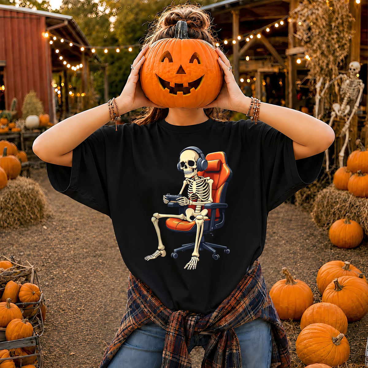 Skeleton Gamer Halloween Sweatshirt, Boys Pumpkin Gaming Shirt, Funny Halloween Gift