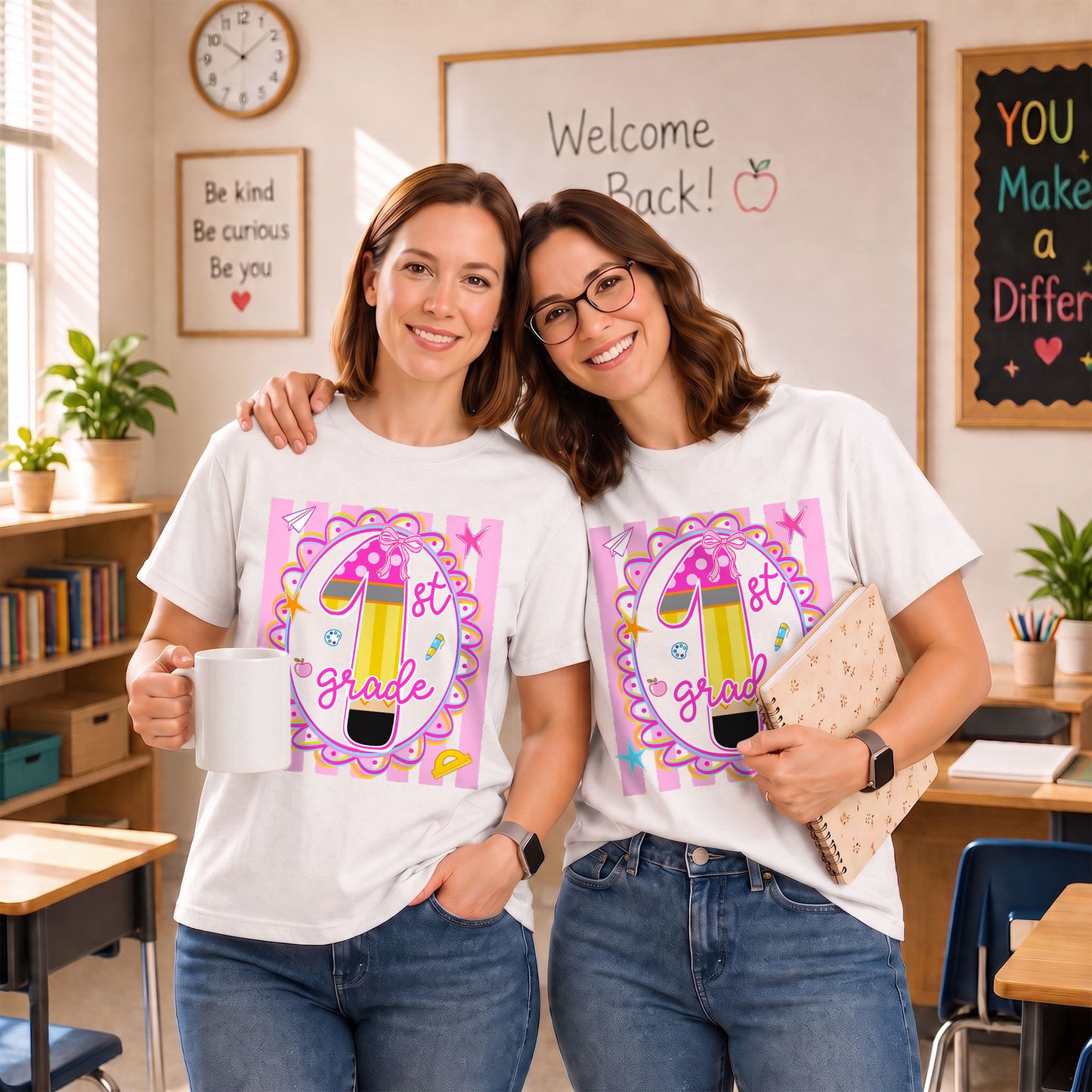 Personalized Back to School Shirt – Custom Name & Grade Preppy Striped Pennant Flag Color Tee for Teachers & Students, Pre-K to 8th Grade Outfit