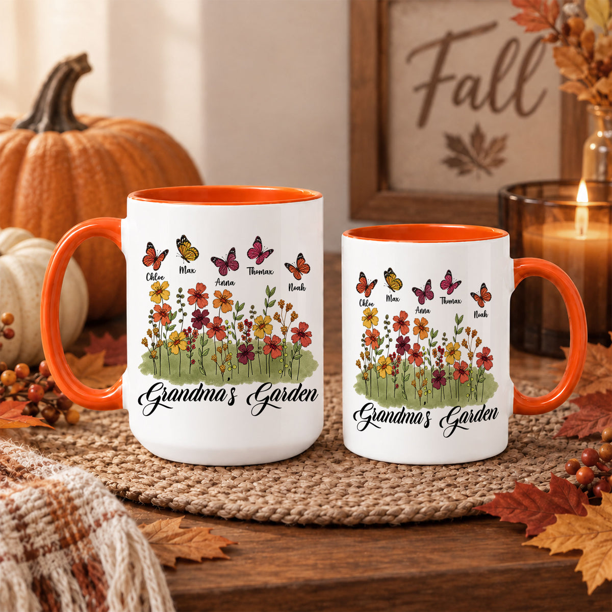 Personalized Grandma’s Garden Mug, Custom Grandkids, Thanksgiving Autumn Gift For Grandma