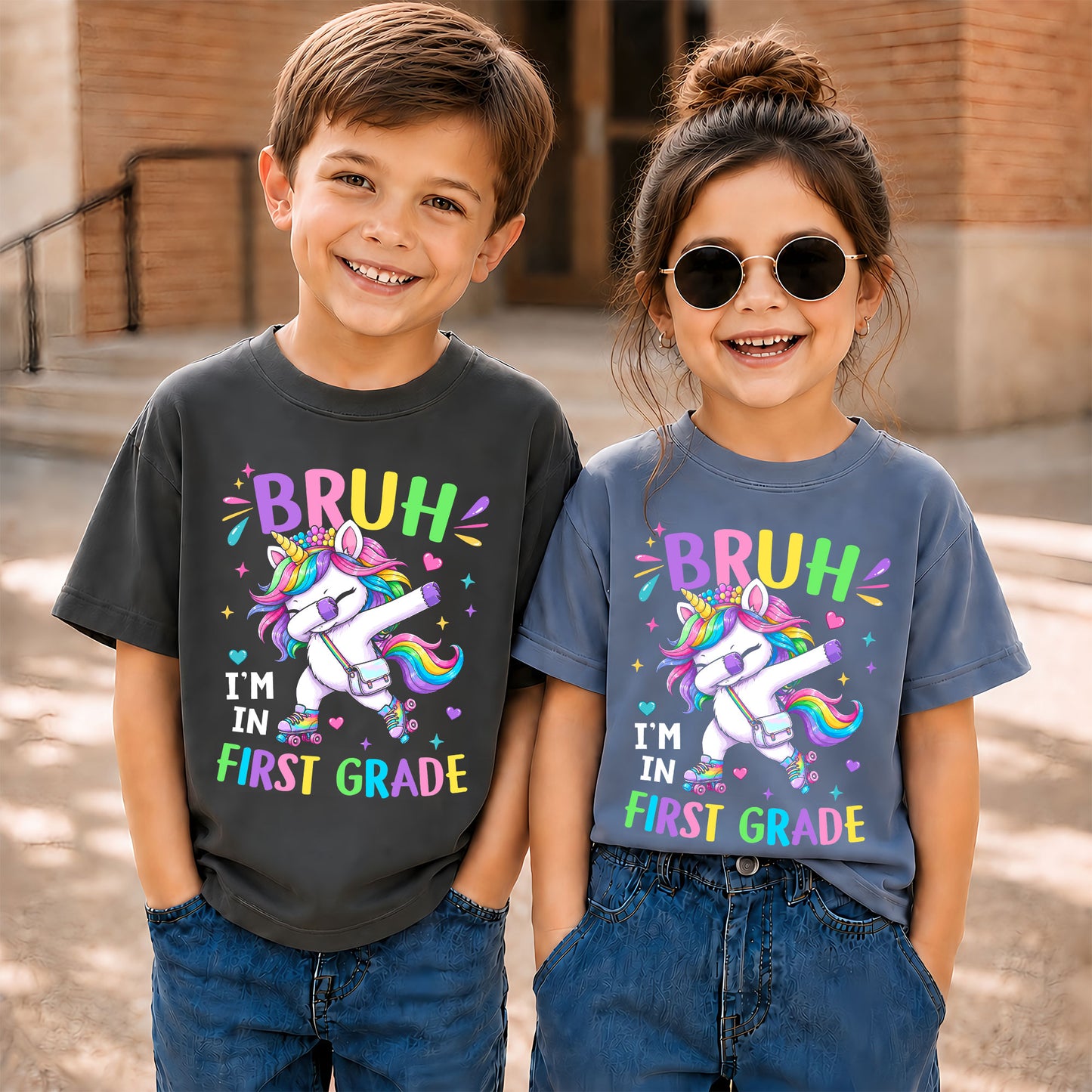 Personalized Unicorn Back to School Shirt, Custom Name Bruh I'm In Grade Student Tee, Pre-K to 8th Grade First Day T-Shirt
