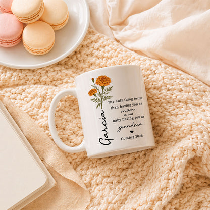 Personalized Grandma Mug – Custom Baby Name & Due Year Coffee Mug, Grandma Announcement Gift, Baby Coming 2026
