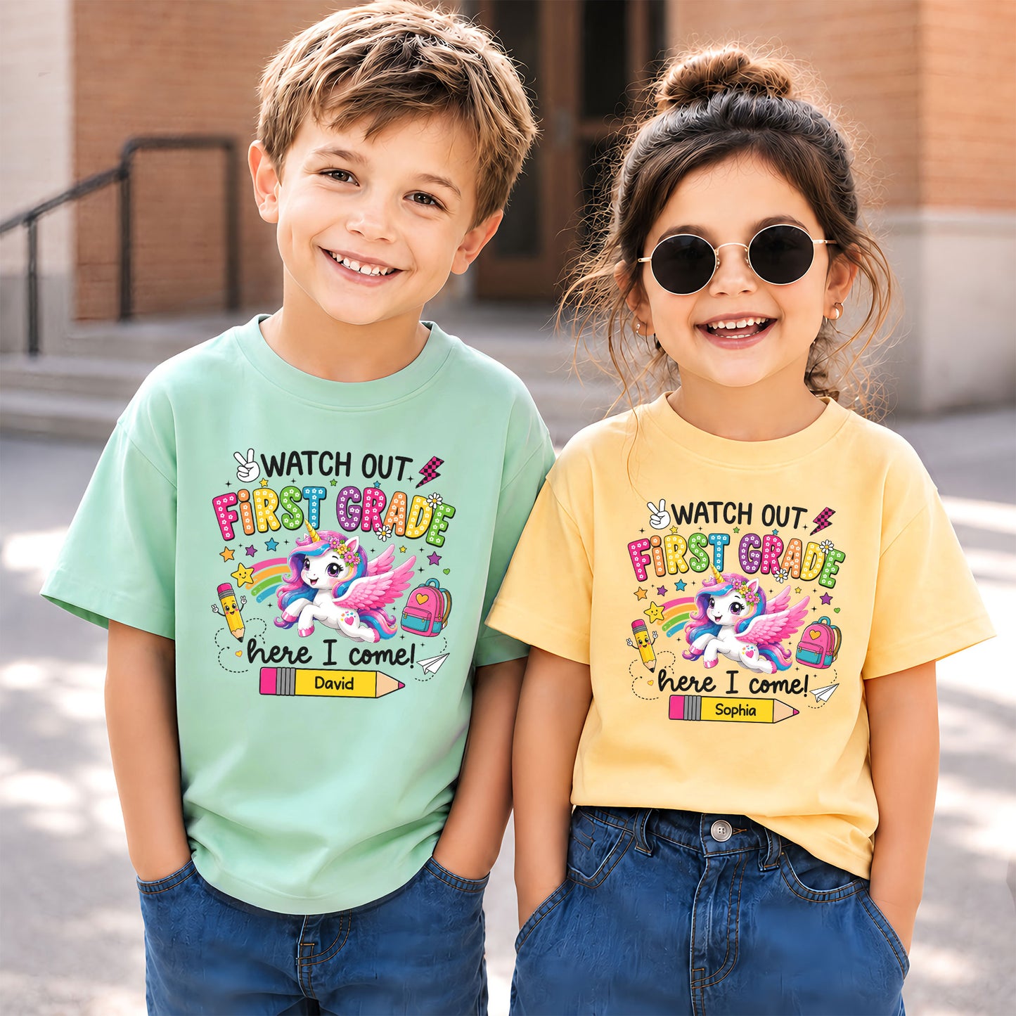 Personalized Watch Out Back to School Shirt – Custom Name & Grade Colorful Tee for Pre-K to 8th Grade Students