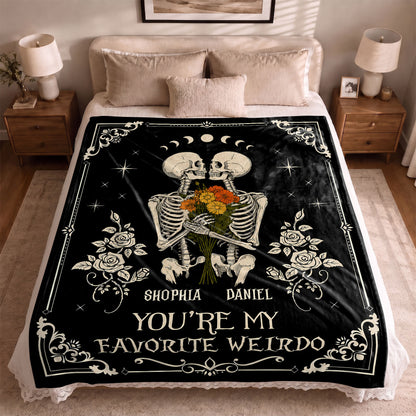 Personalized Skeleton Couple Fleece & Sherpa Blanket, Gothic Blanket with Roses, Halloween Gift for Couples