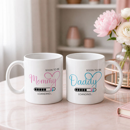 Personalized Mommy Daddy Mug Set – Matching Couple Coffee Mugs for New Parents