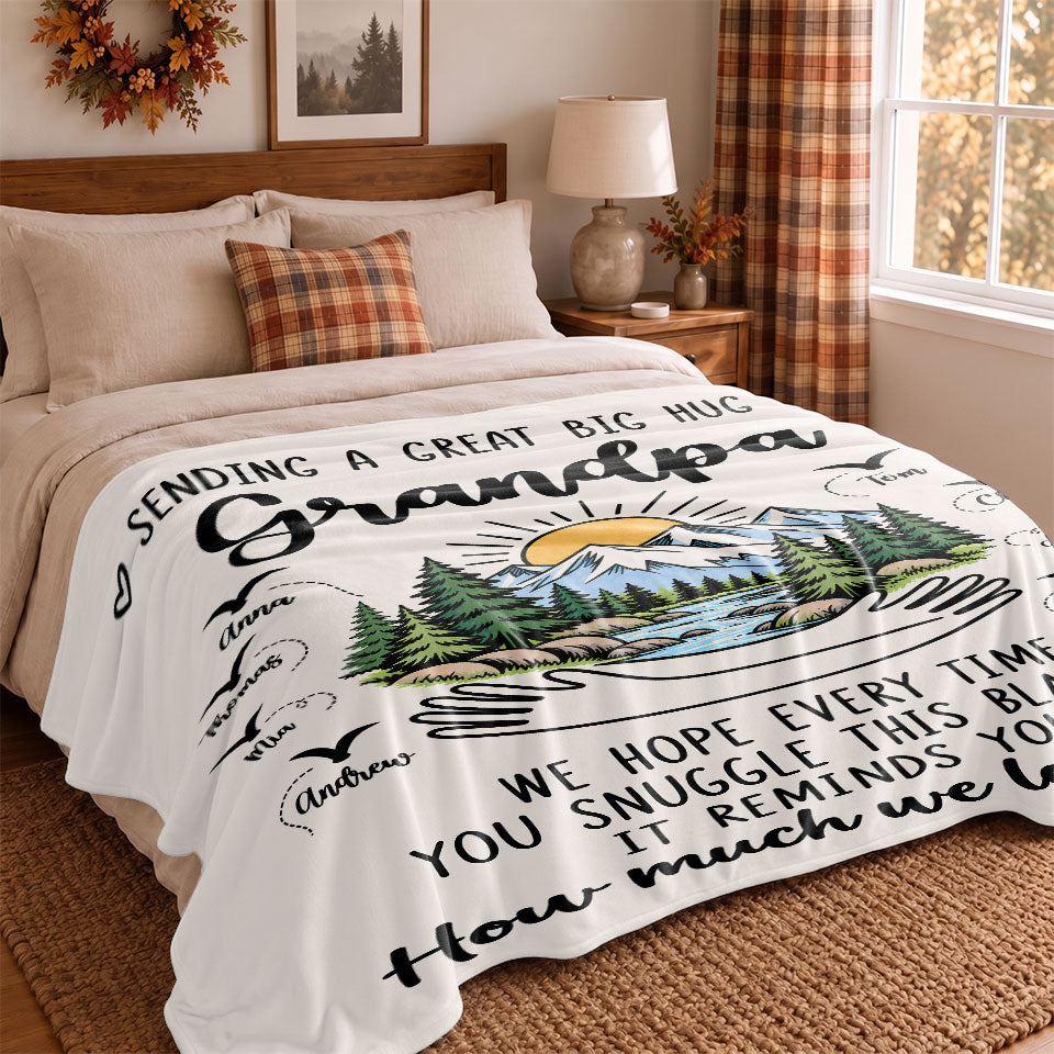 Personalized Grandpa Blanket Vintage Mountain Thanksgiving Gift for Grandpa from Grandkids, Family Gift