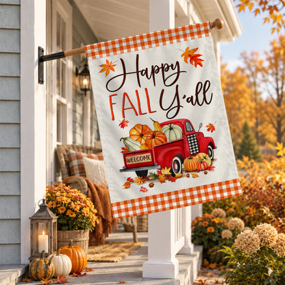 Hello Fall Garden Flag, Welcome Truck Happy Fall Ya'll Floral Pumpkin Outdoor Decor Gift For Family