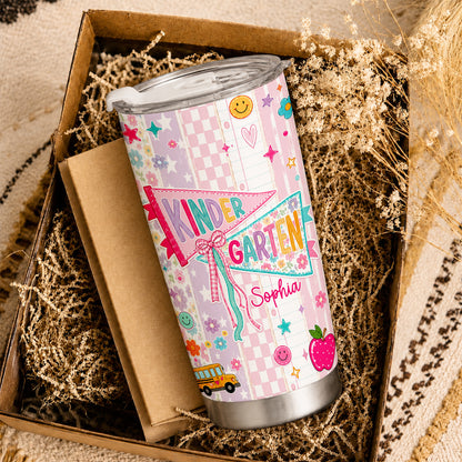 Personalized Back to School Tumbler - Custom Name & Class for Teachers and Students, Pastel Bow 20oz Travel Cup