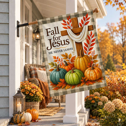 Give Thanks Fall Garden Flag, Rustic Cross Pumpkin Thanksgiving Yard Flag, Autumn Outdoor Decor