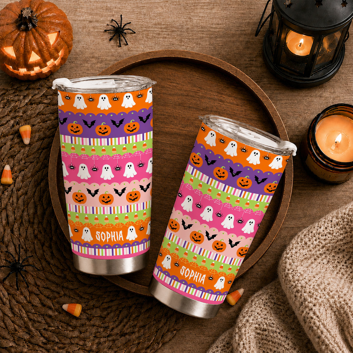 Personalized Halloween Tumbler 20oz, Cute Ghost Pumpkin Tumbler, Halloween Gift For Kid and Adult