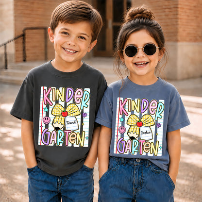 Personalized Striped Back to School Shirt for Kids Teachers – Custom Name & Grade Tee for Pre-K to 8th Grade Students, First Day Outfit