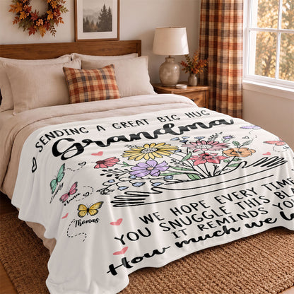 Personalized Grandma Blanket Vintage Wildflower Thanksgiving Gift for Grandma from Grandkids, Family Gift