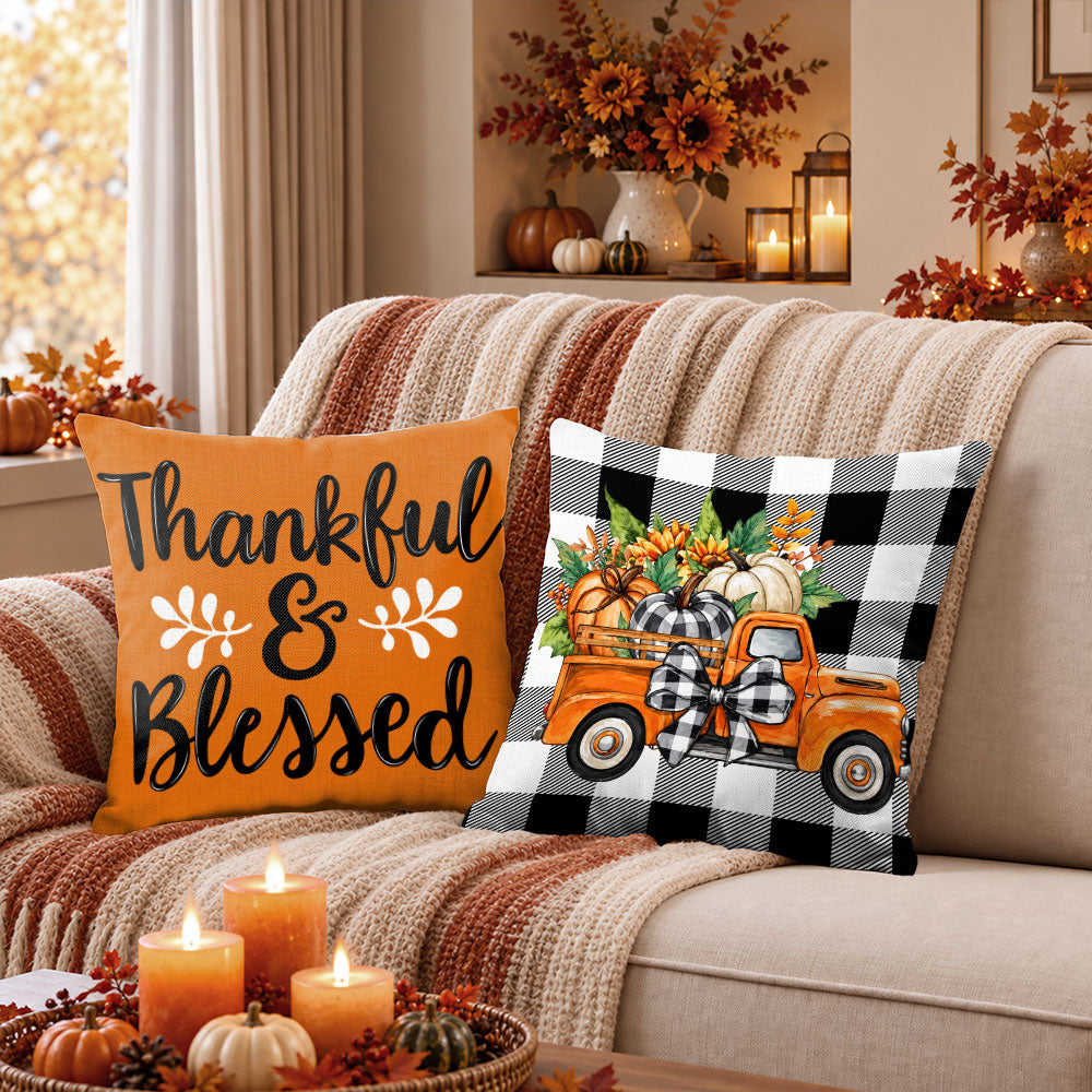 Thanksgiving Fall Decorative Pillow Set of 2 or 4, Harvest Throw Pillows for Home Decor, Gifts for Family