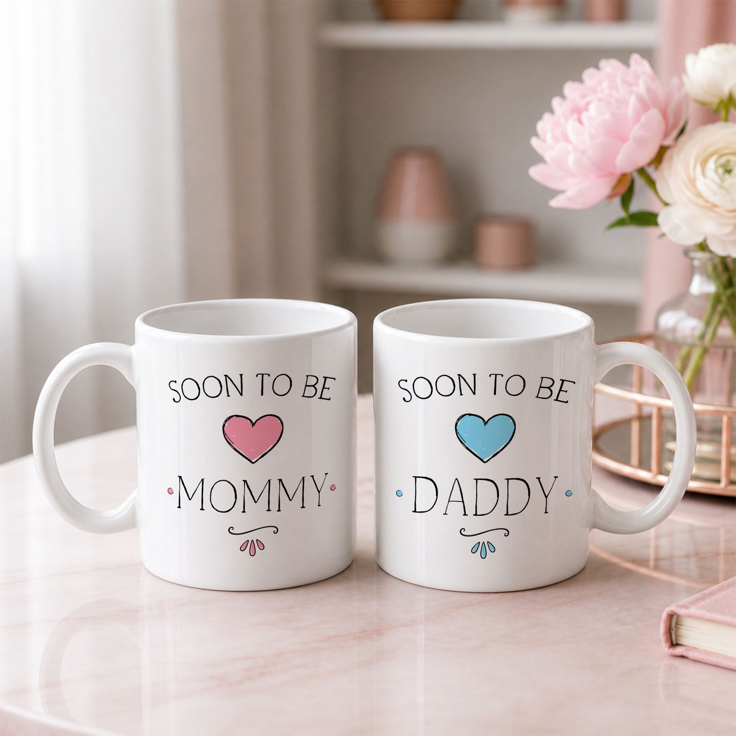 Personalized Mommy Daddy Mug Set – Matching Couple Coffee Mugs for New Parents