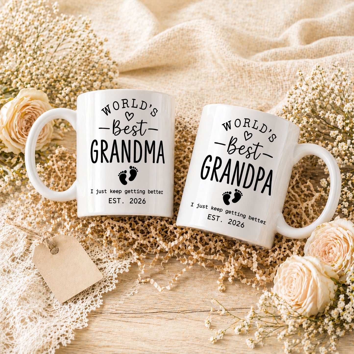 World’s Best Grandma Grandpa Mug Set – Personalized Coffee Cups